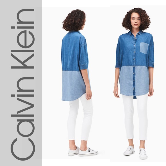 Calvin Klein Tops - 90's Style Chambray Colorblock Calvin Klein Shirt